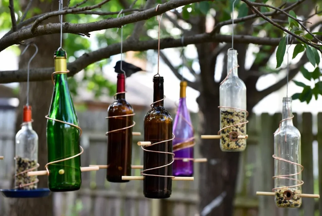 Construct Hanging Bottle Bird Feeders