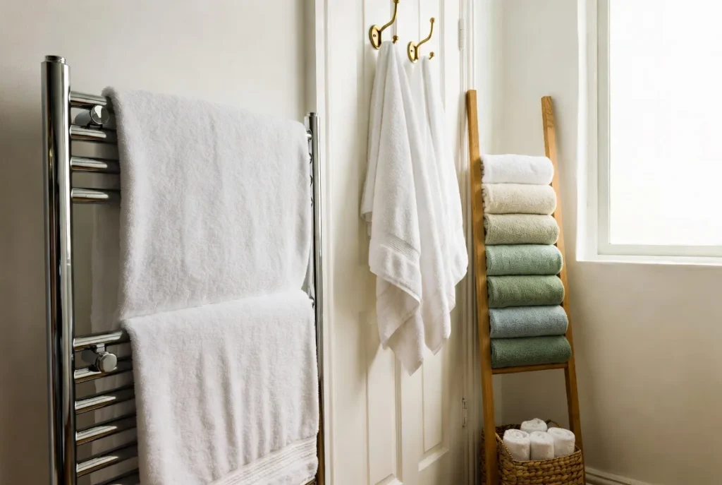 Master Towel Storage in Small Bathrooms