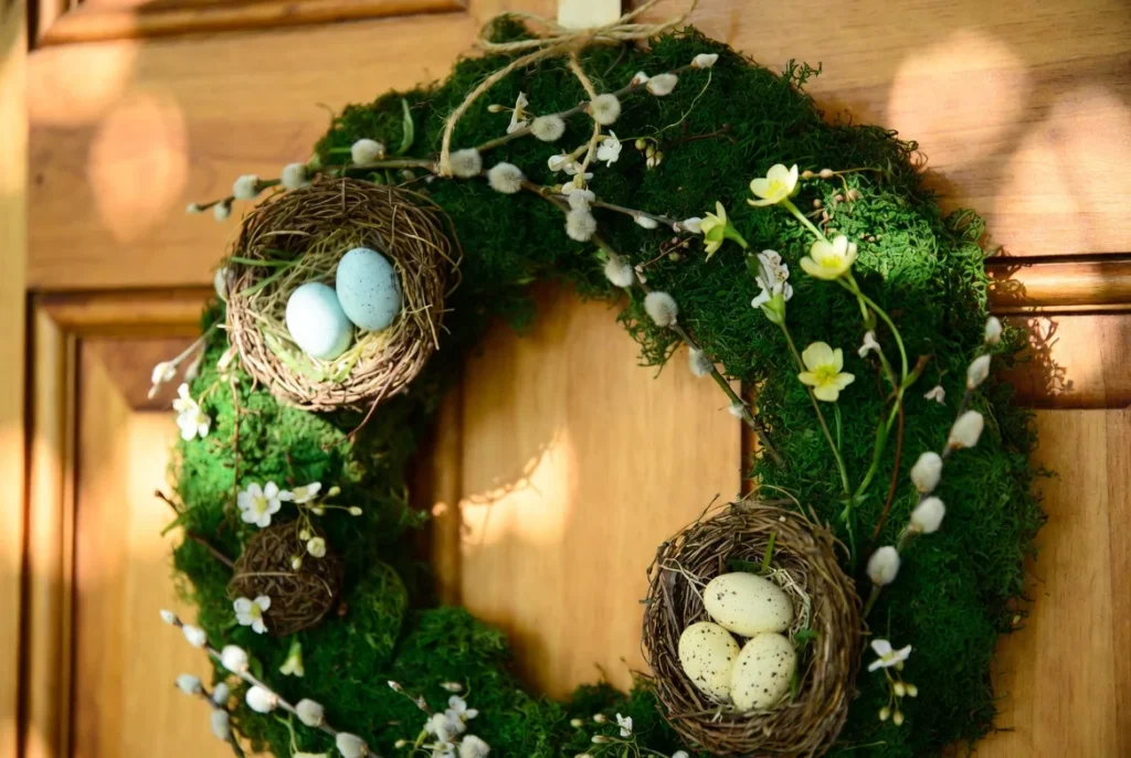 Moss-Covered Natural Wreath with Nests