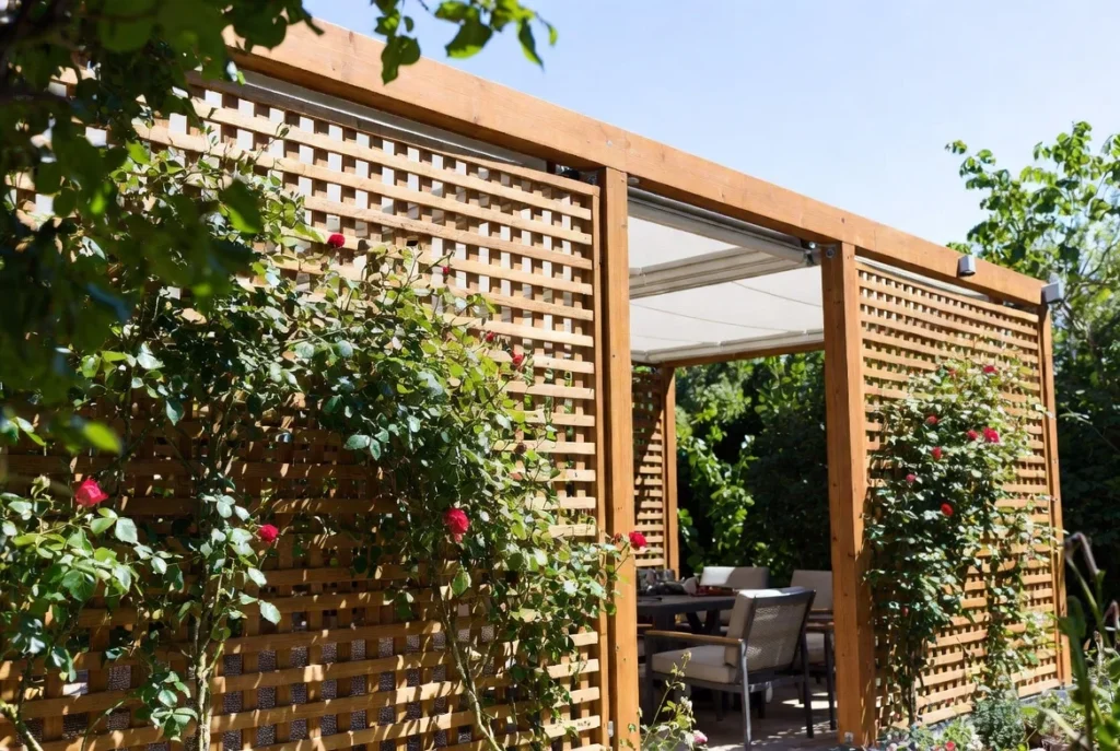 Pergola with Lattice Panels and Overhead Coverage