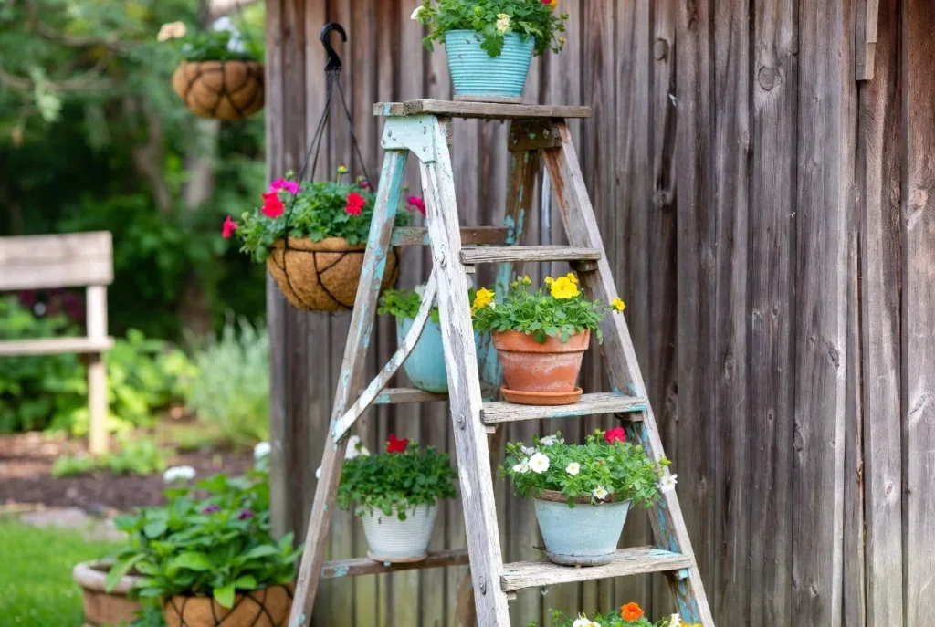 Repurpose Vintage Ladders as Plant Stands