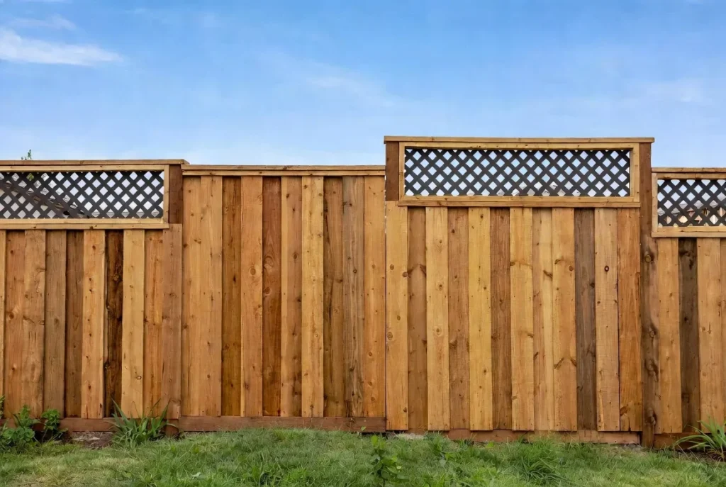 Solid Wood Privacy Fence with Decorative Elements