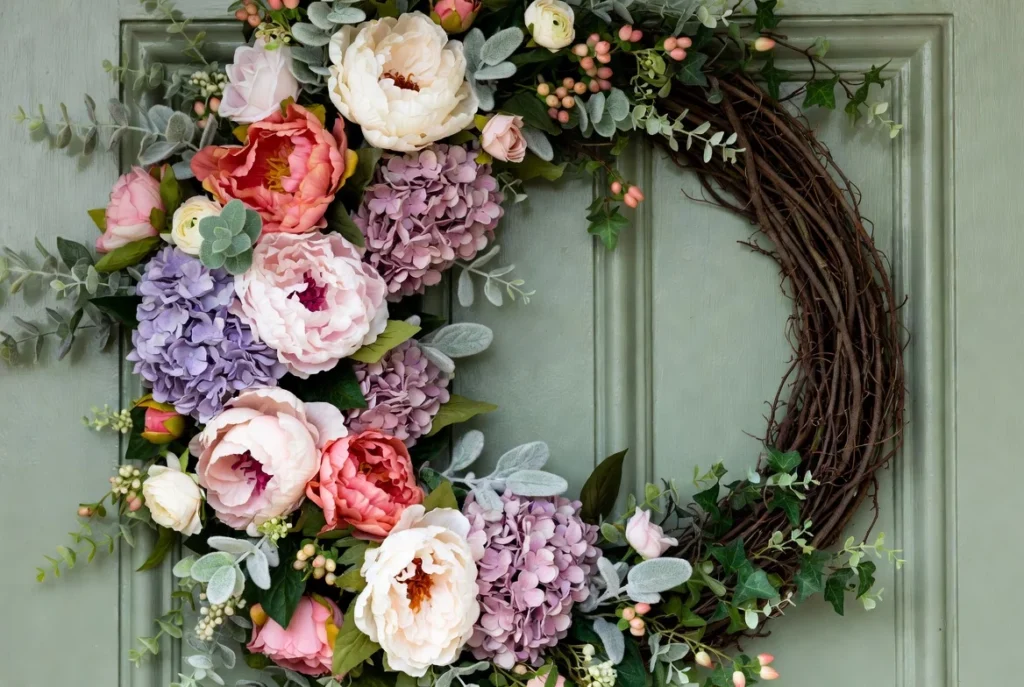 Vibrant Peony and Hydrangea Garden Wreath