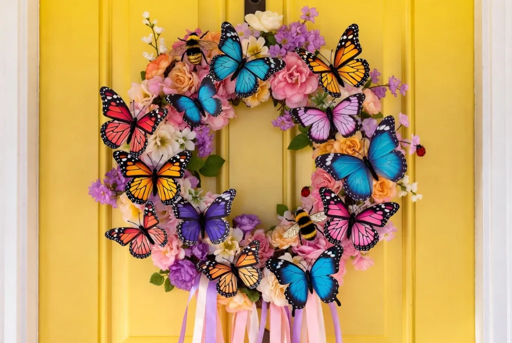 Whimsical Butterfly and Flower Wreath