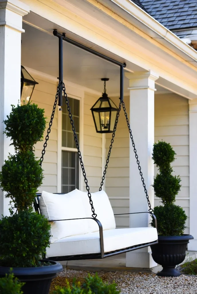 Black Farmhouse Porch Swing for Bold Contrast