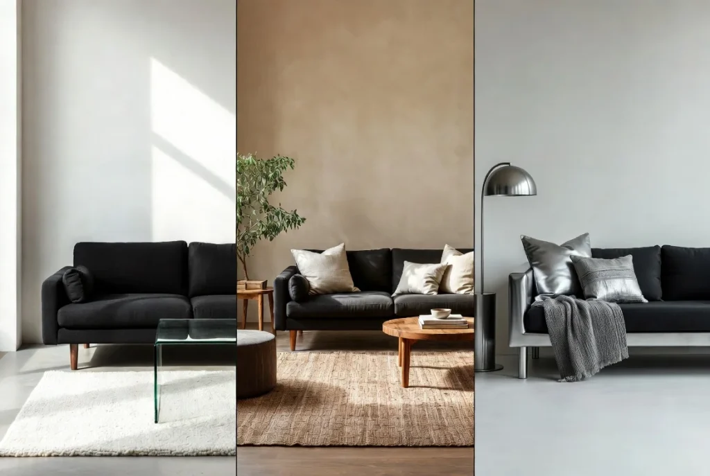 Black Sofa With Neutral Color Palettes: 3 Classic and Timeless Combinations