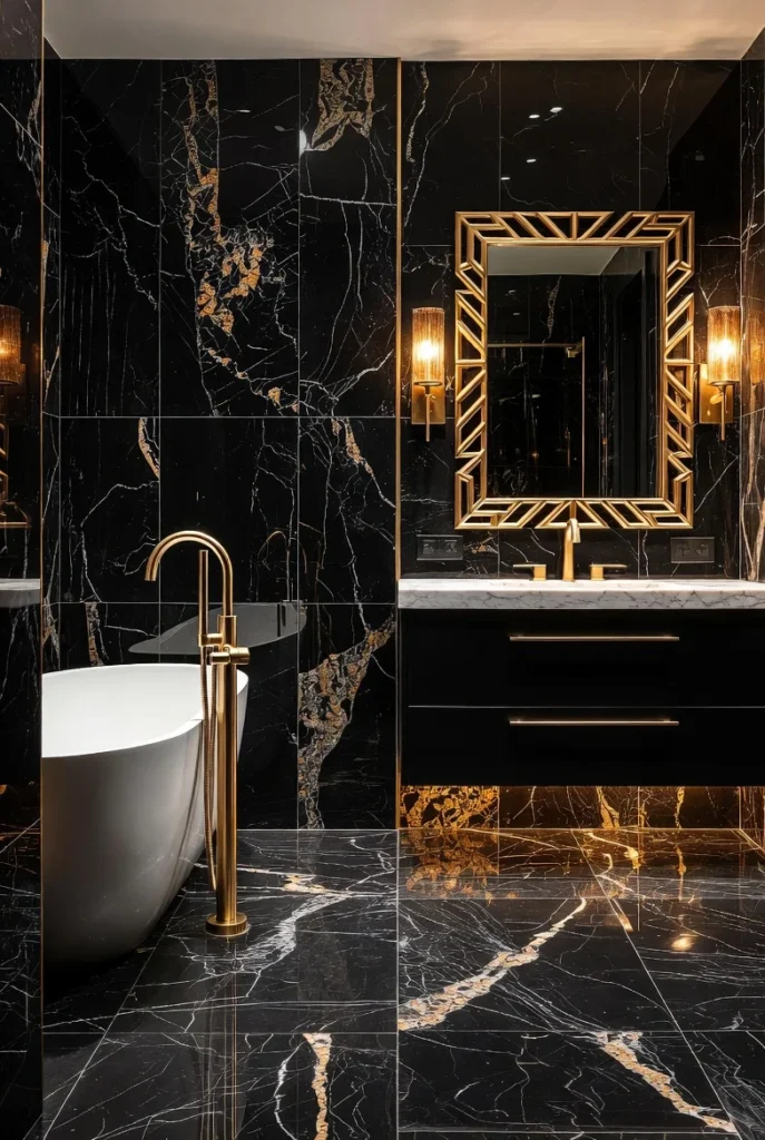 Black and Gold Bathroom Design for Glamorous Opulence