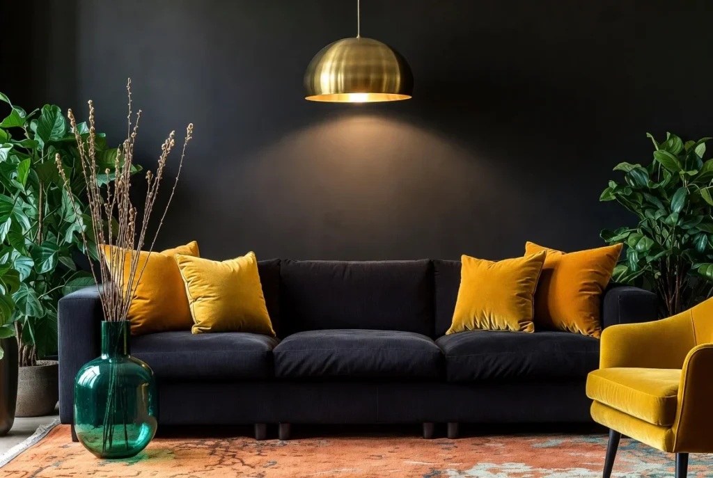 Bold and Vibrant: Using Color Accents to Transform a Black Sofa Living Room