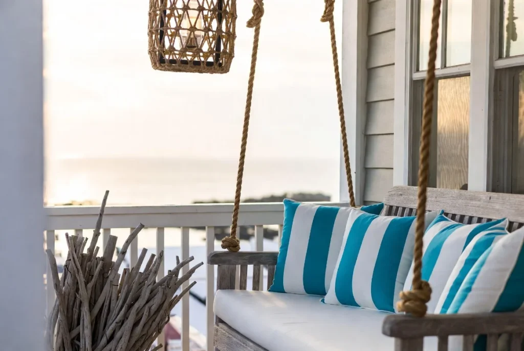 Coastal-Inspired Porch Swing with Rope Details