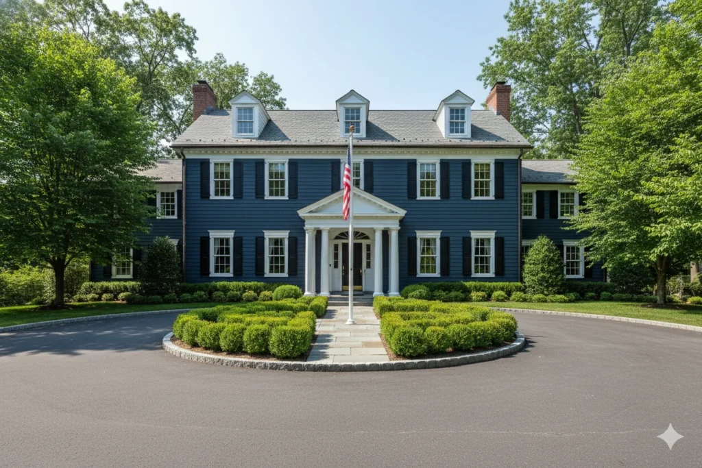 Dark Blue Colonial House Exterior for Timeless Authority