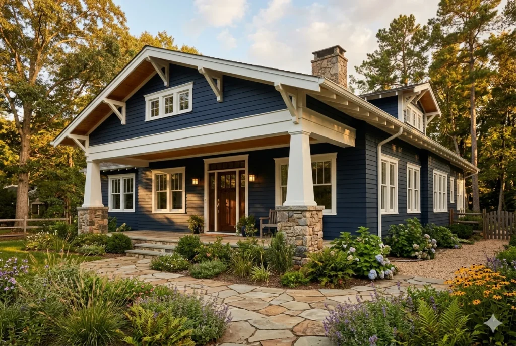 Dark Blue Craftsman House Exterior for Character-Rich Design