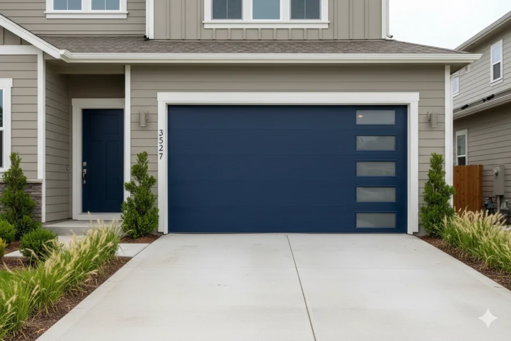 Dark Blue Garage Door Design for Curb Appeal
