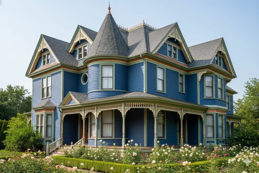 Dark Blue Victorian House for Period Drama