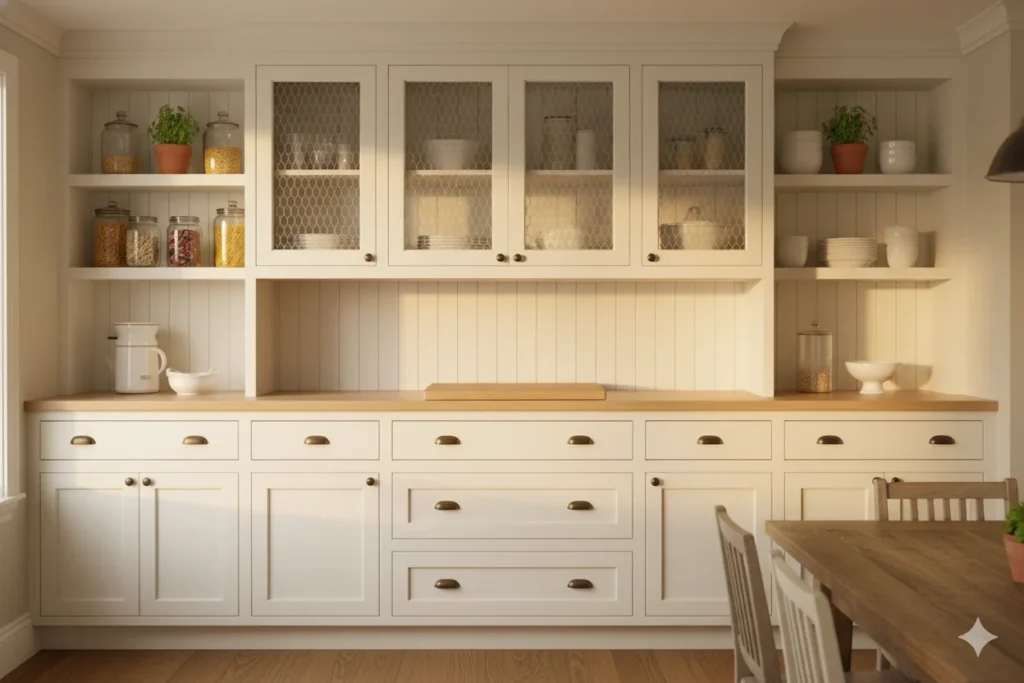 Farmhouse Dining Room Built-In Cabinets