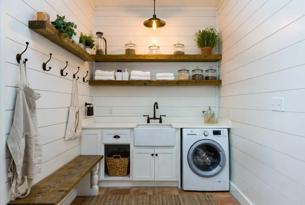 Farmhouse Mudroom Laundry Room Design for Warm Character