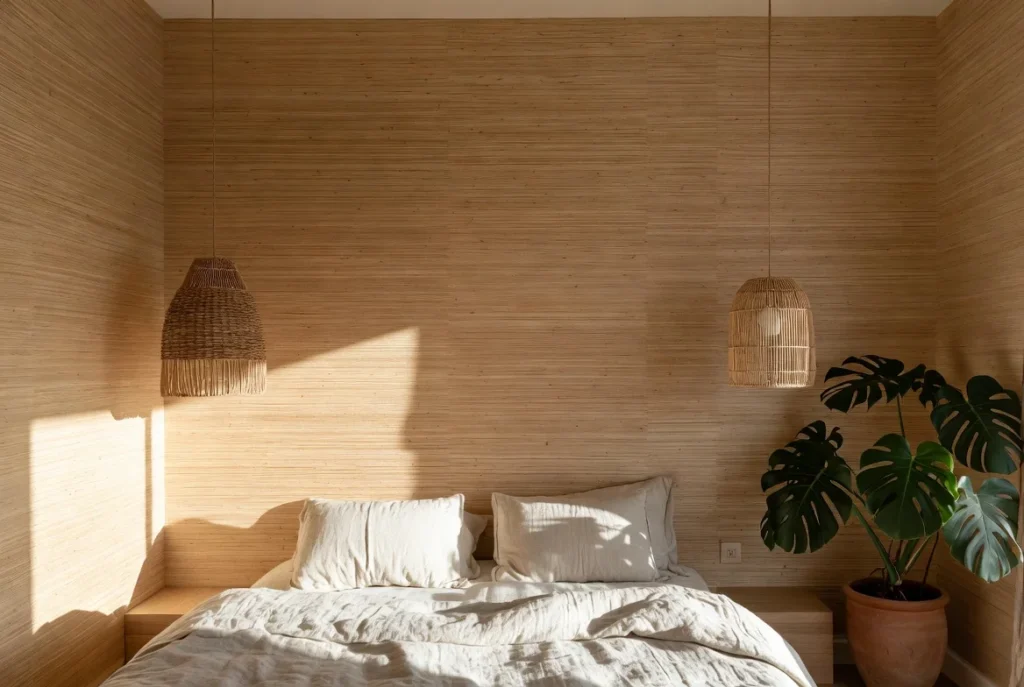 Grasscloth and Textured Wallpaper for Natural Boudoir Warmth