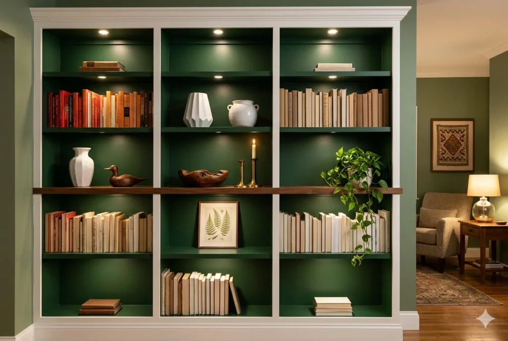 Incorporate Green in Your Living Room Bookcase