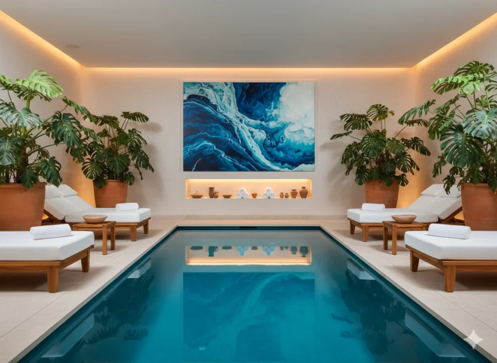 Indoor Pool Decor and Surrounding Space Design
