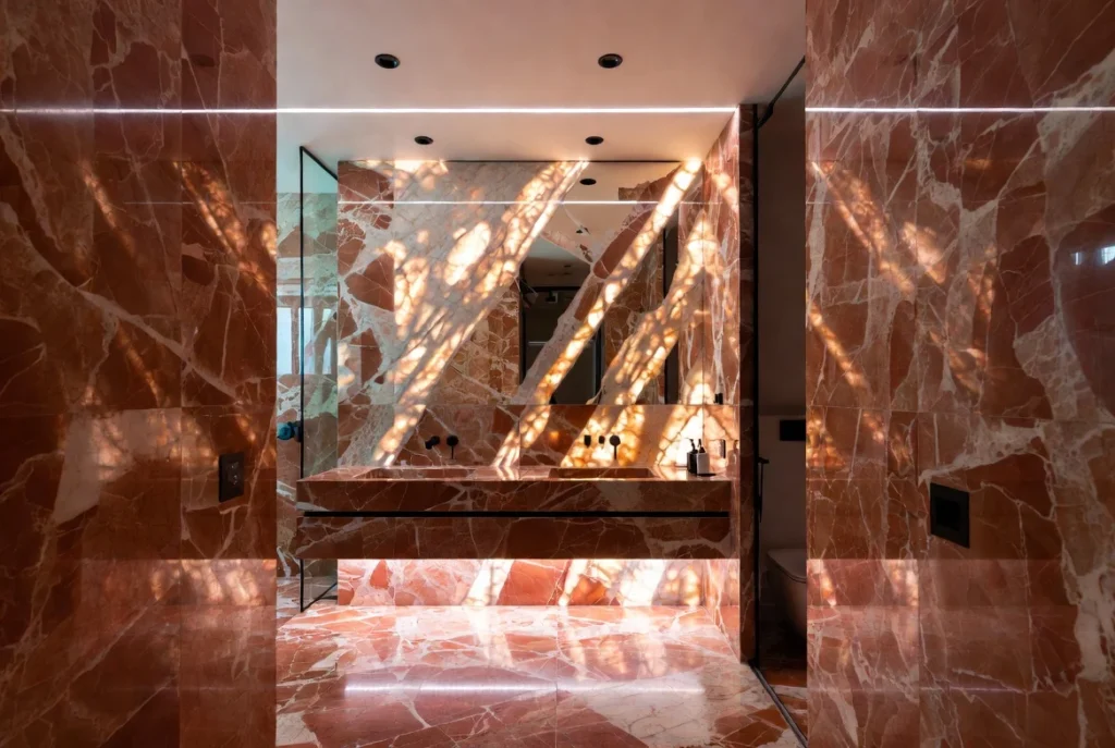 Lighting Design for Red Marble Bathrooms