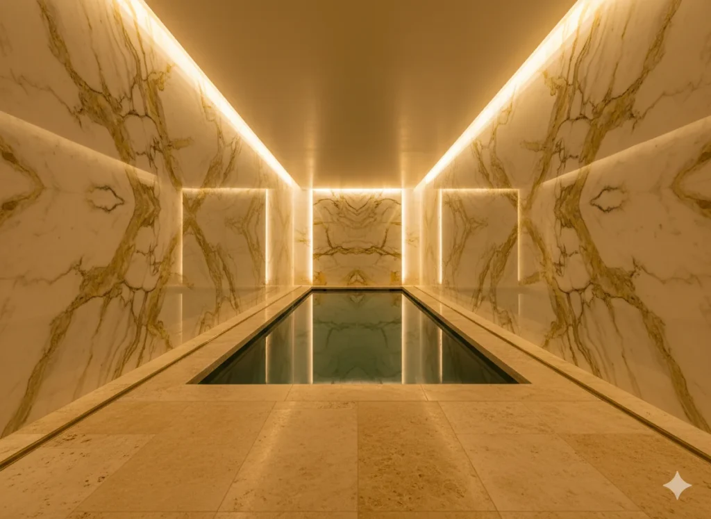 Natural Stone Indoor Pool Surround for Organic Luxury