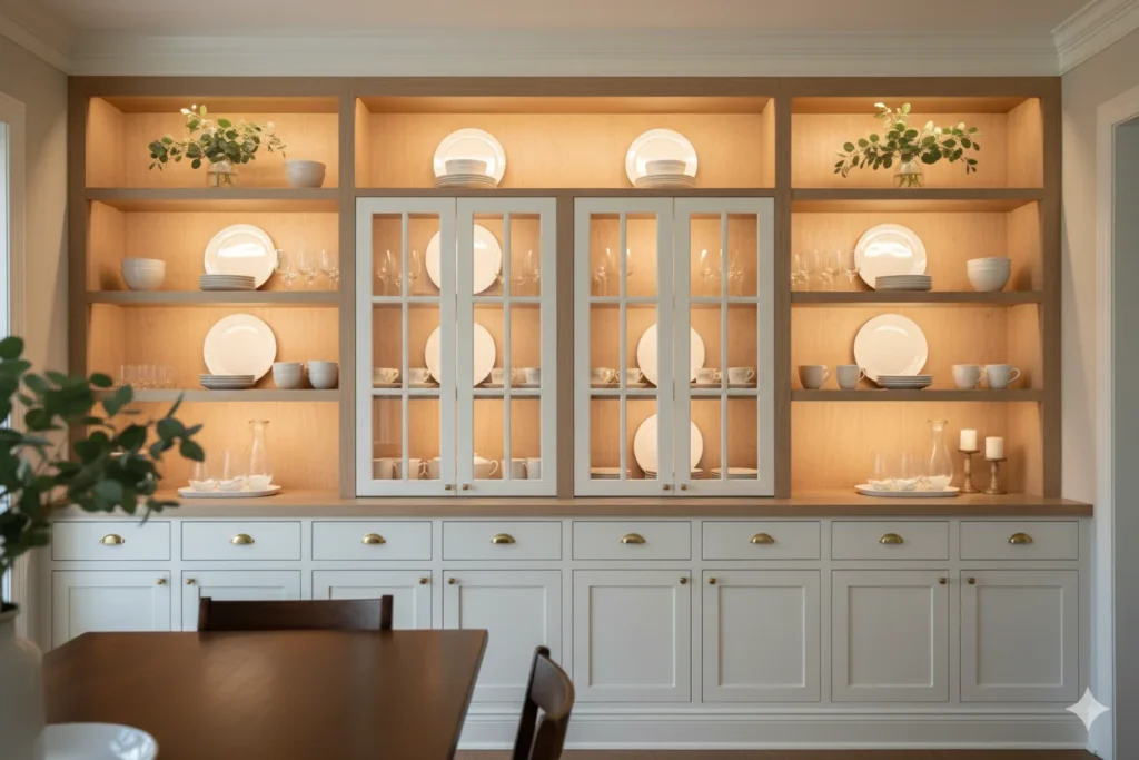 Open Shelving and Closed Cabinet Combinations