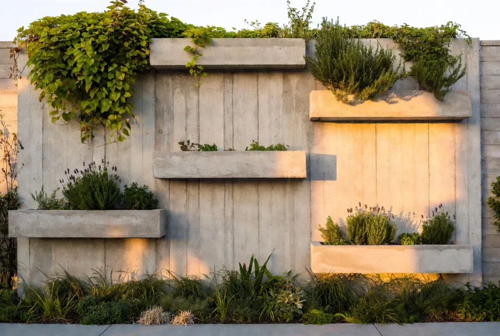Privacy Walls with Integrated Planter Boxes