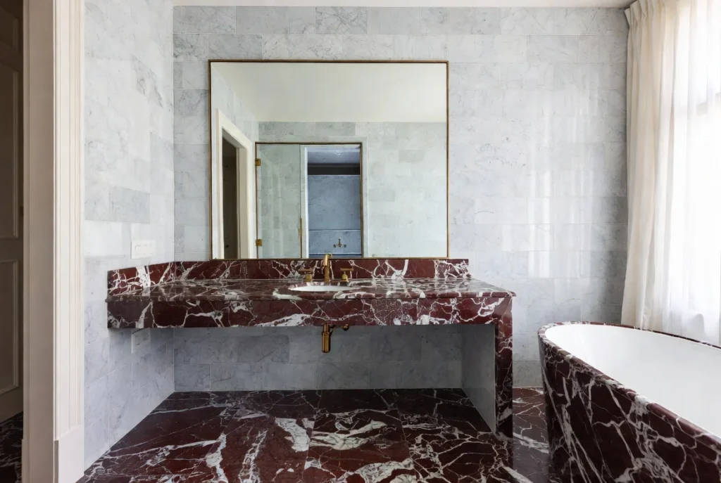 Red and White Marble Bathroom Combinations
