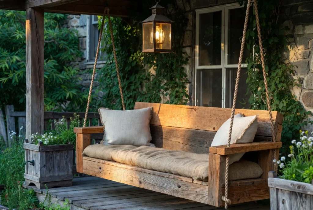 Rustic Reclaimed Wood Porch Swing