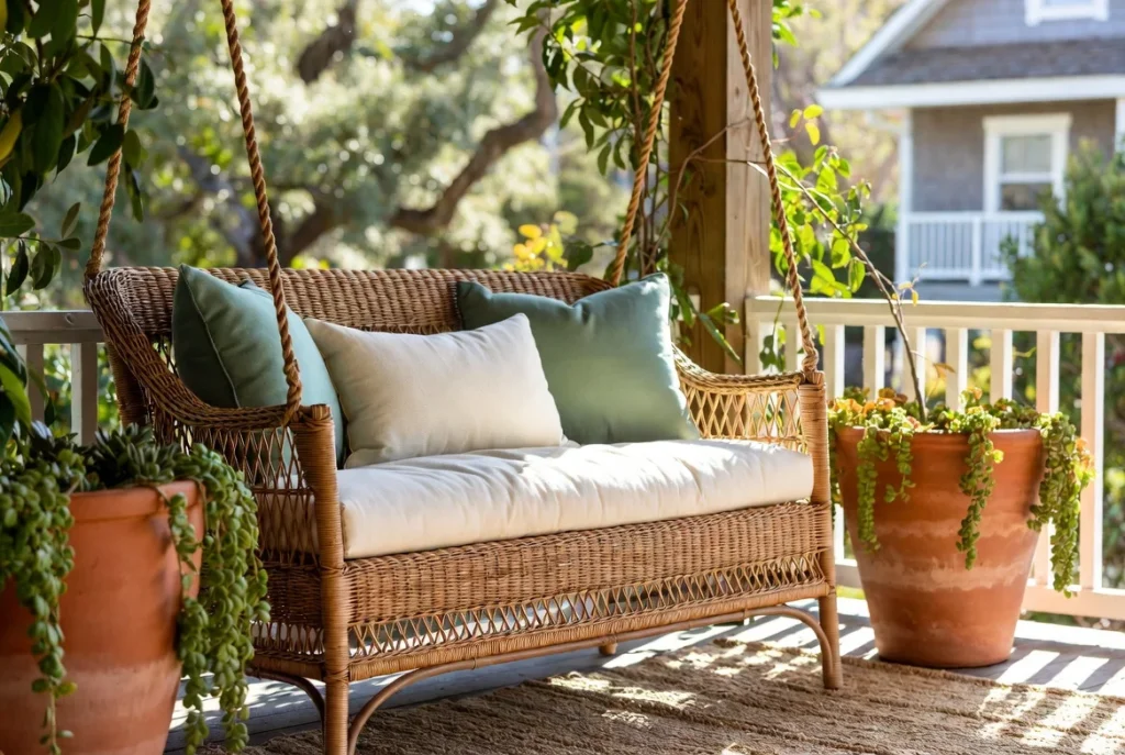 Wicker Porch Swing for Natural Warmth
