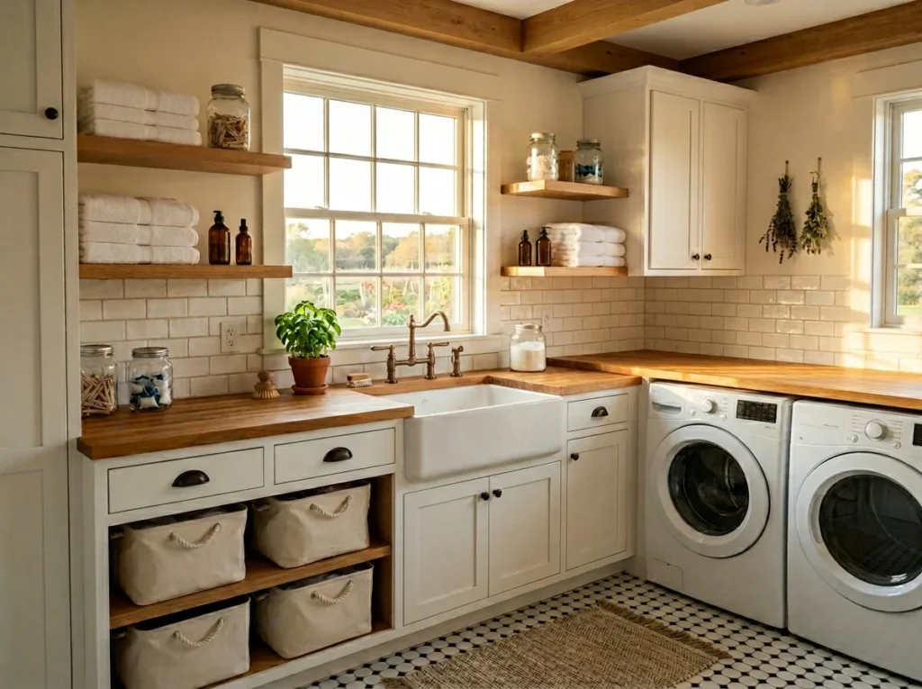 Design a Farmhouse Laundry Room with Warm Character
