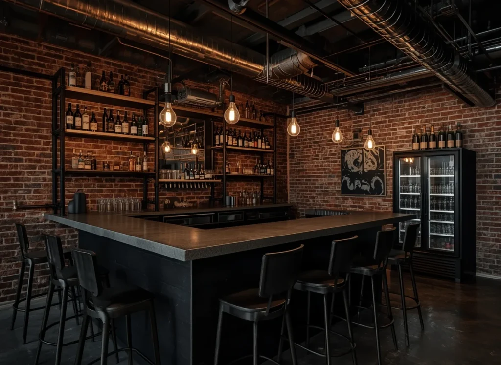 Industrial Chic Basement Bar