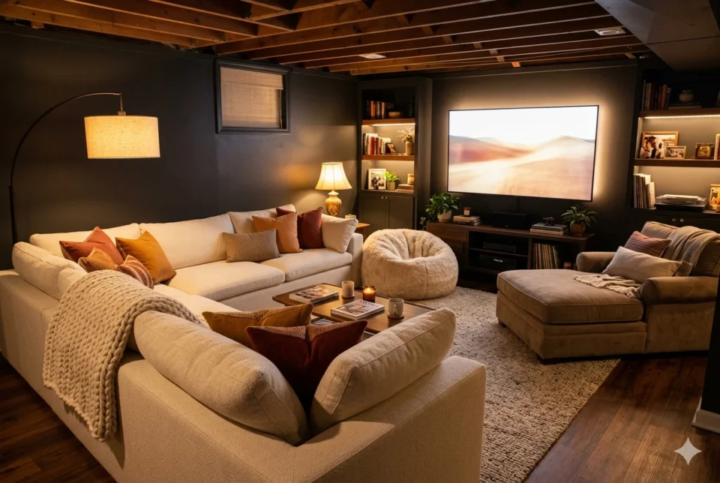 Install Cozy Basement Seating That Invites Lingering