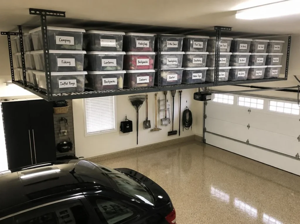 Install Overhead Ceiling Storage Racks