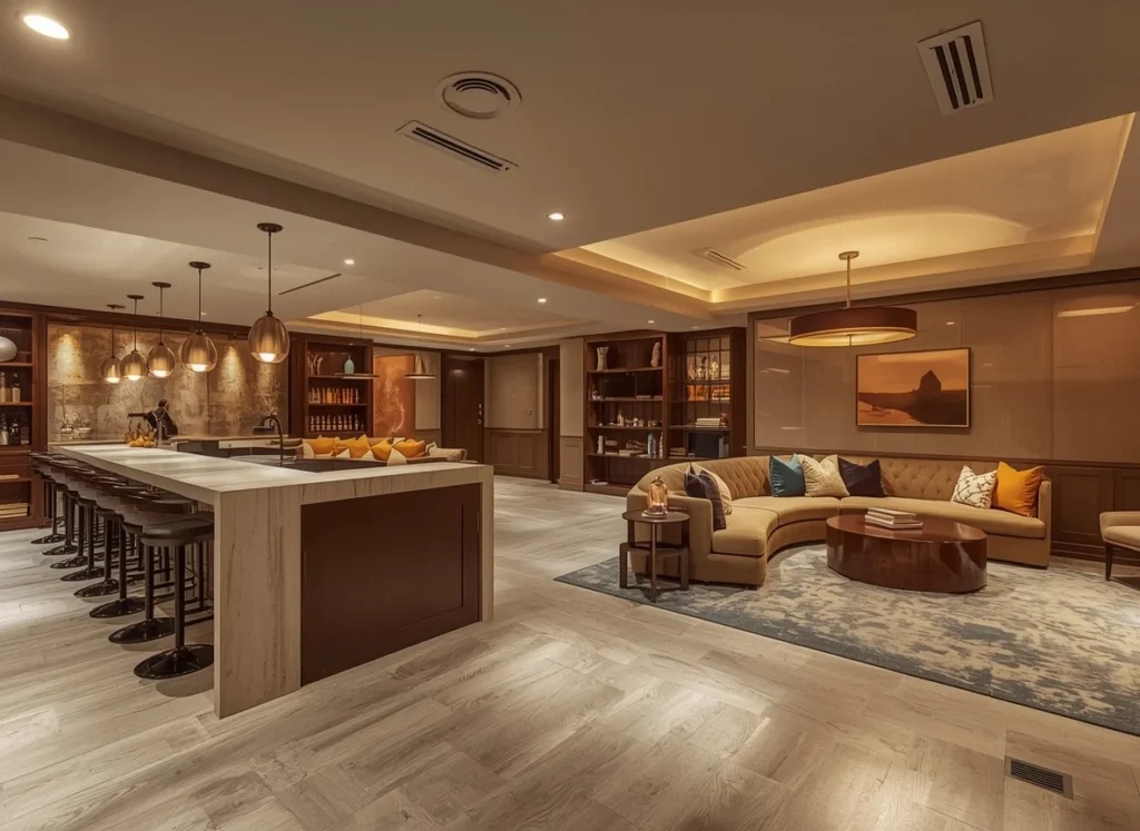 Multi-Zone Basement Bar with Lounge