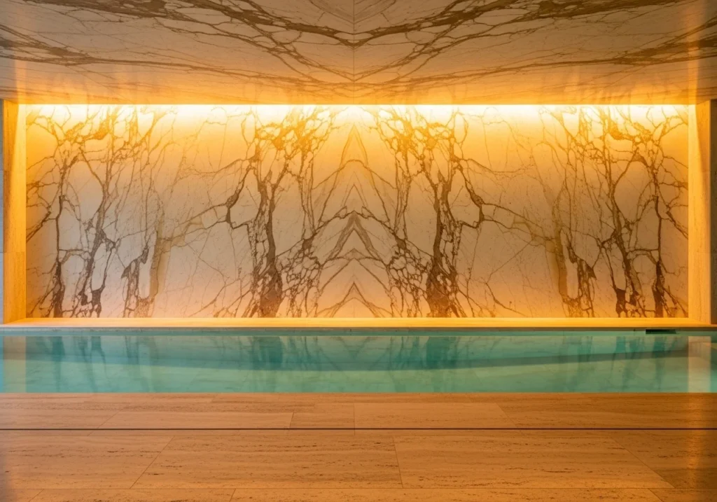 Natural Stone Indoor Pool Surround for Organic Luxury