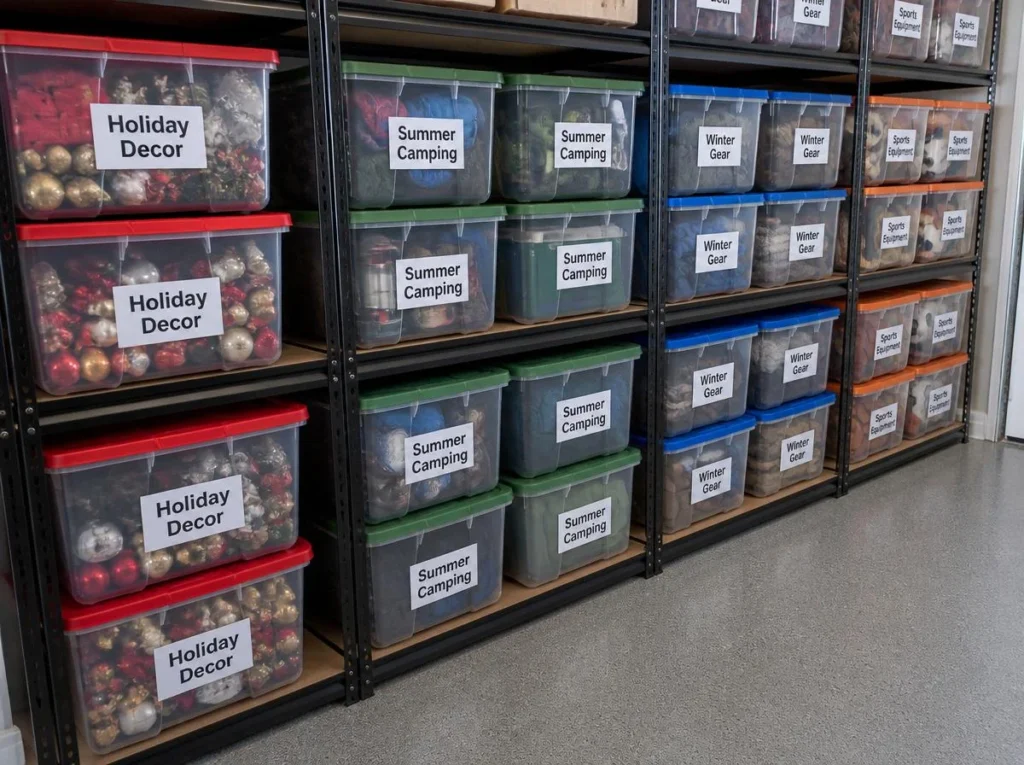 Use Clear Storage Bins for Seasonal Items