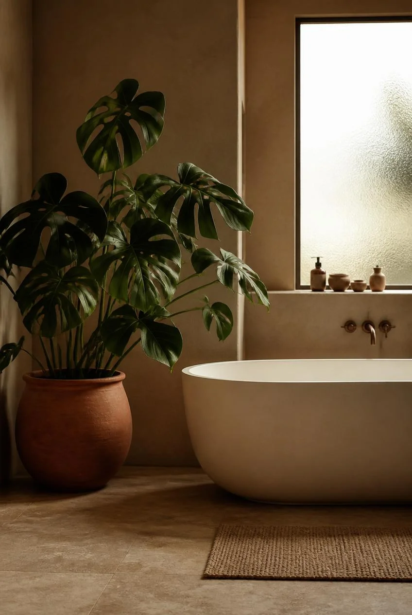 A Biophilic Bathroom With Plants and Natural Light