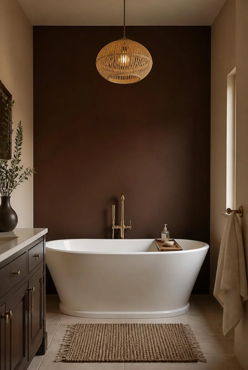 A Chocolate Brown Accent Wall Behind the Bathtub
