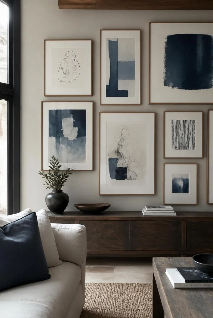 A Gallery Wall in Blue and White Tones