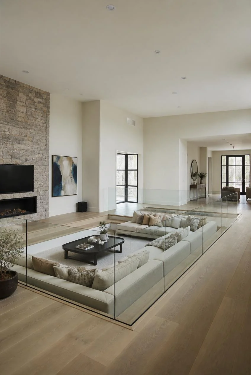 A Glass Railing Surrounding the Sunken Area