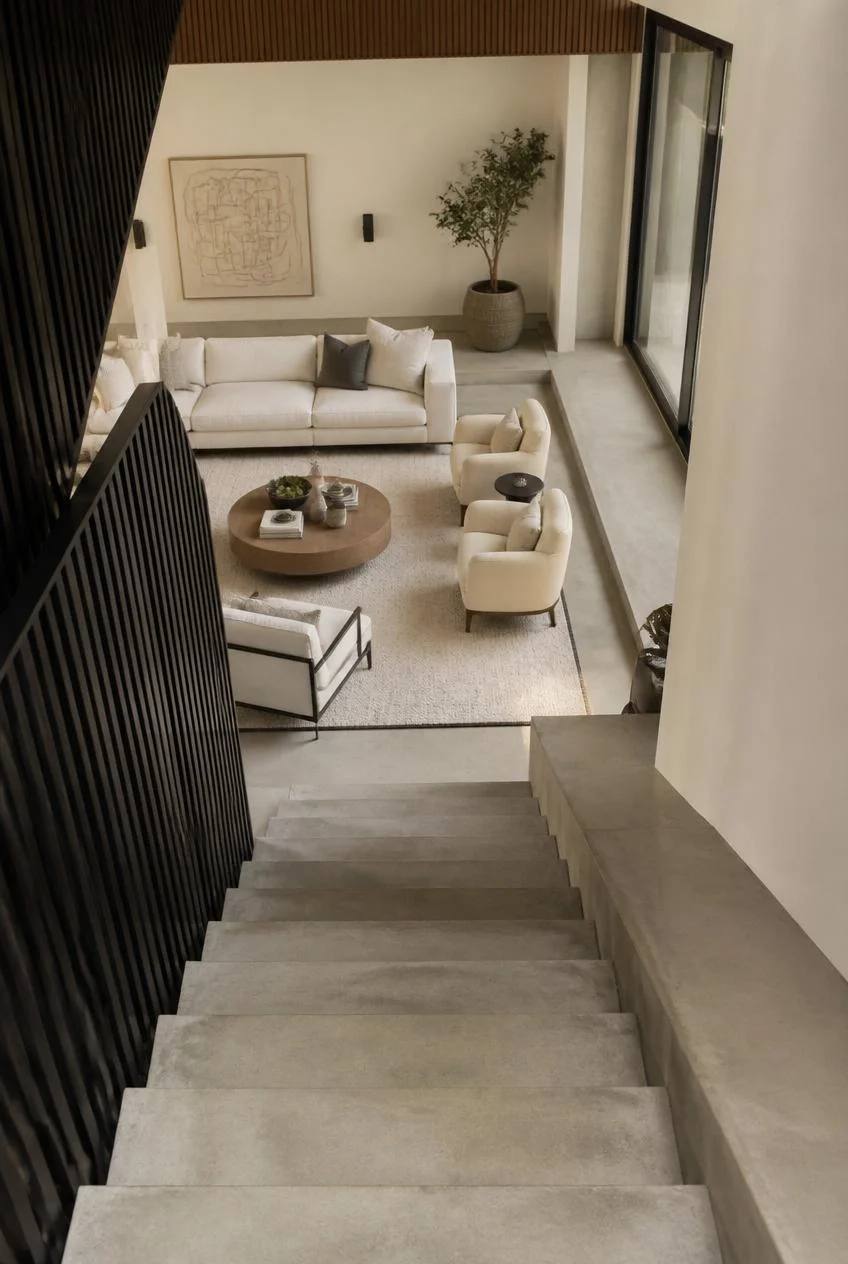 A Minimalist Concrete Step Down Living Room
