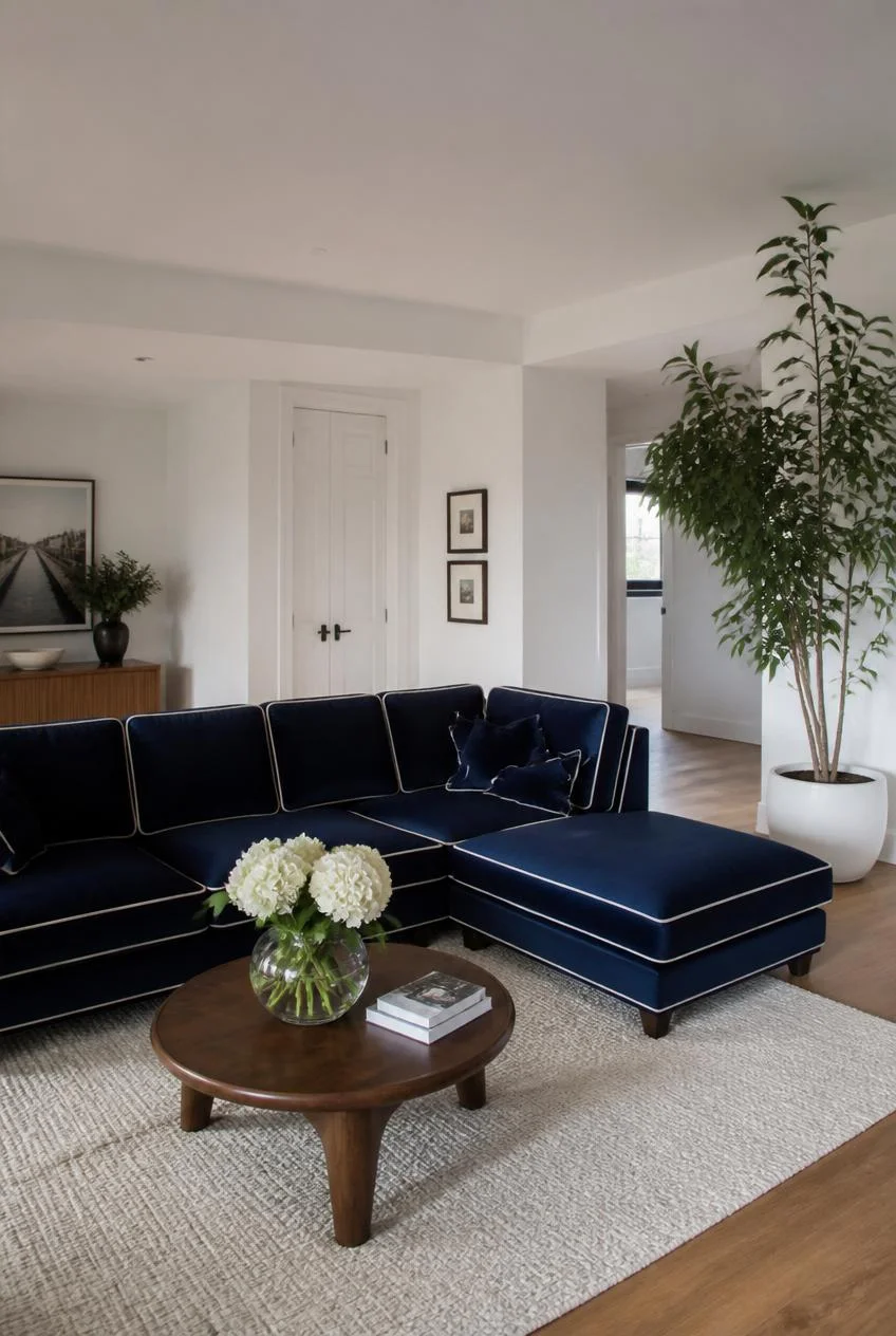 A Navy Sectional Sofa as the Room's Anchor