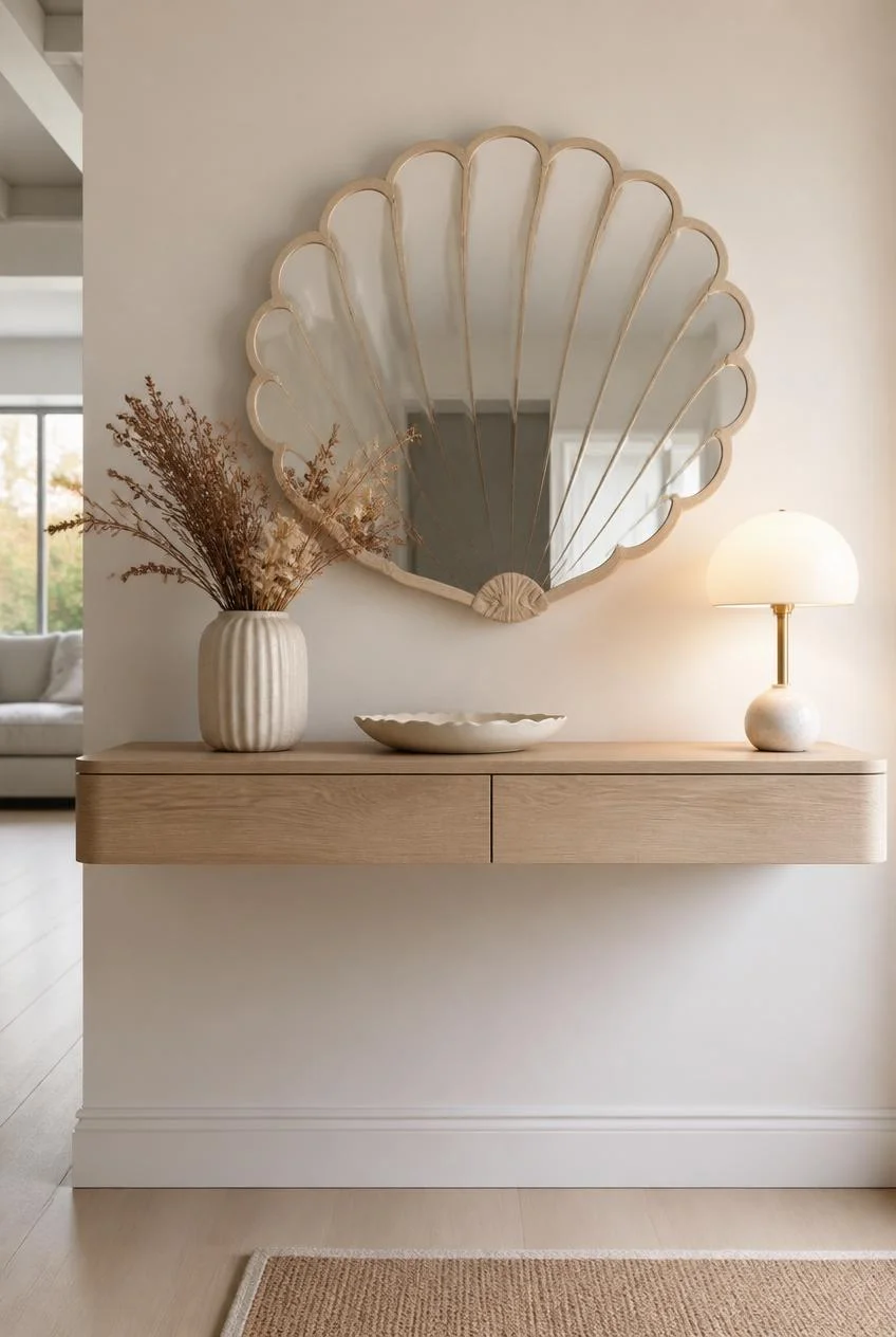 A Scalloped or Arched Mirror Above a Console
