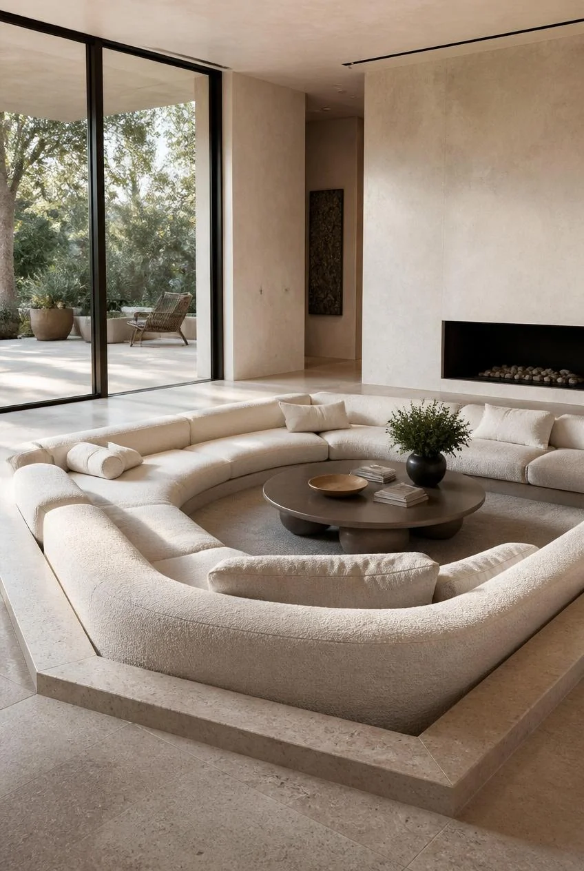 A Sunken Pit With a Bouclé Sectional