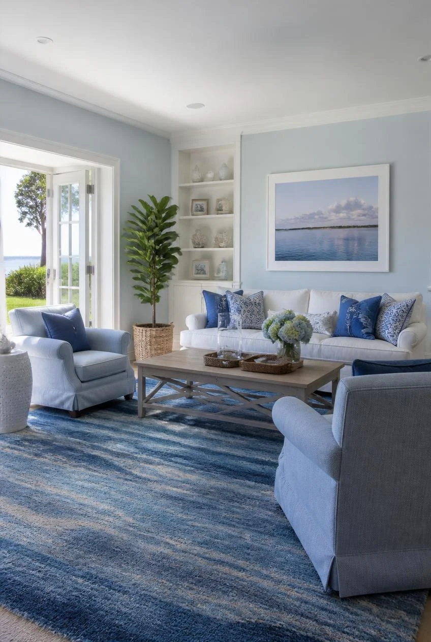 A Textured Blue Rug That Mimics Ocean Ripples