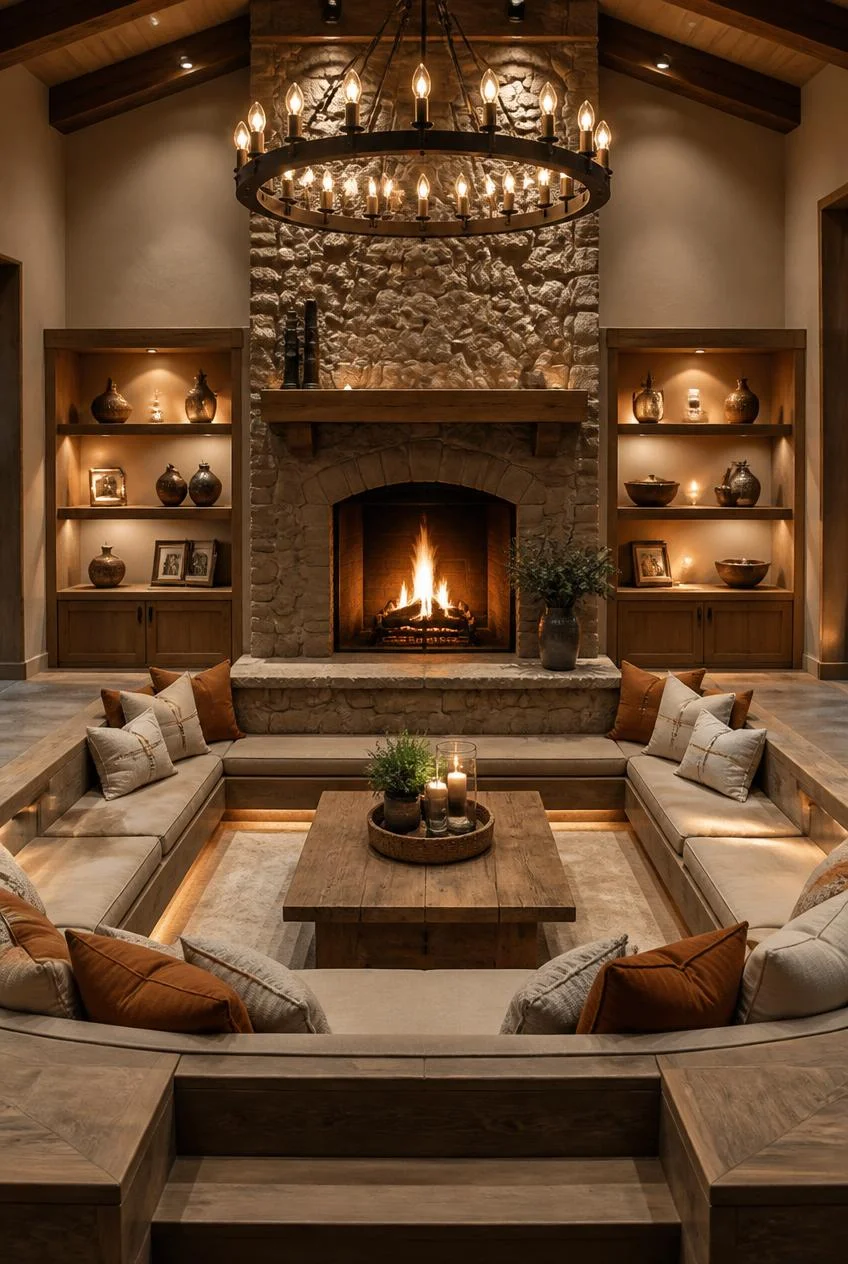 A U Shaped Pit Facing a Fireplace