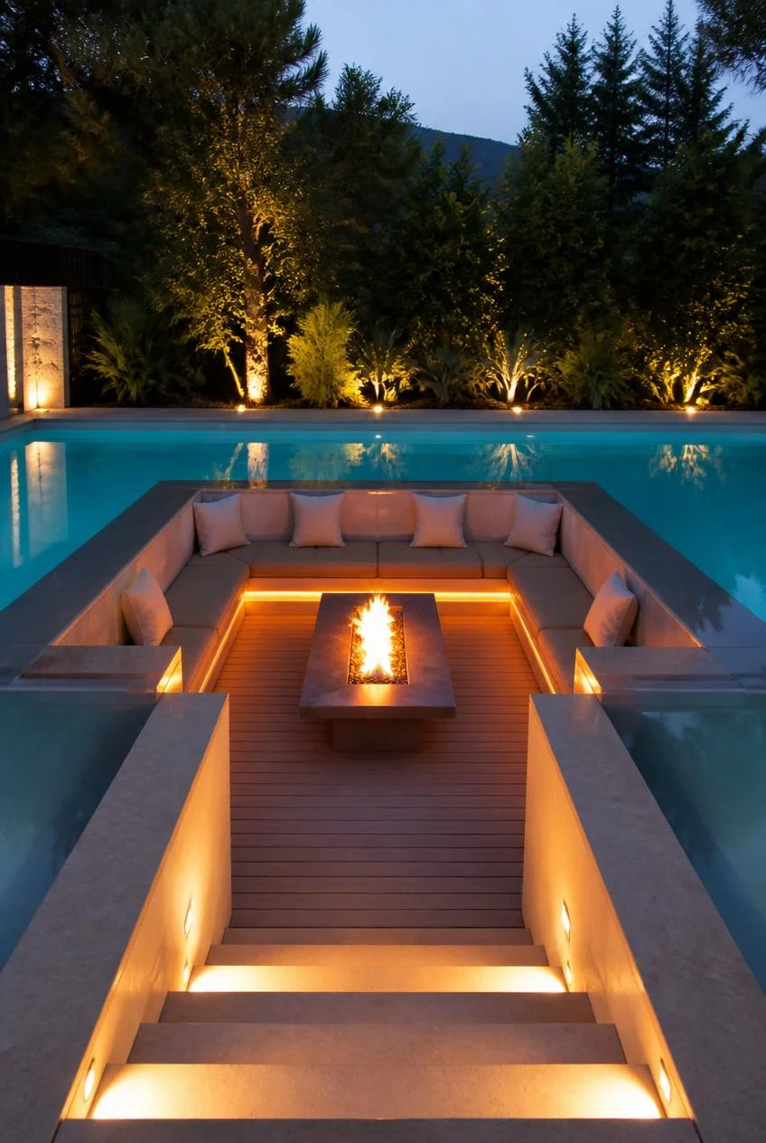 An Outdoor Sunken Conversation Pit by the Pool