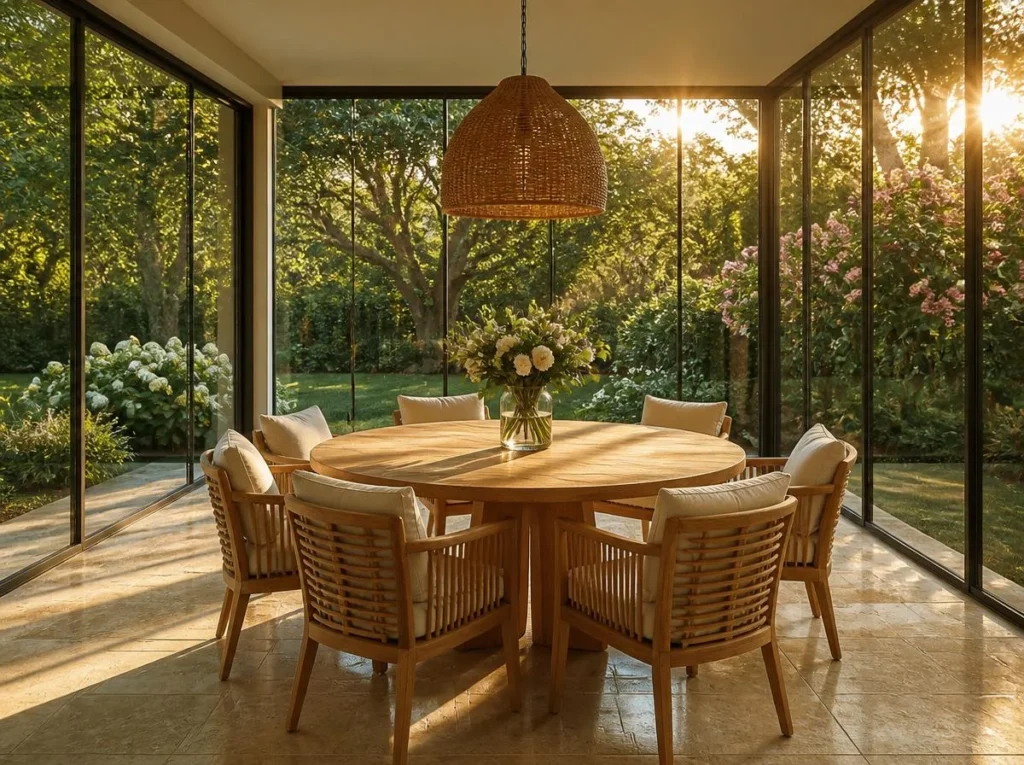 Design a Sunroom Dining Room with Garden Views