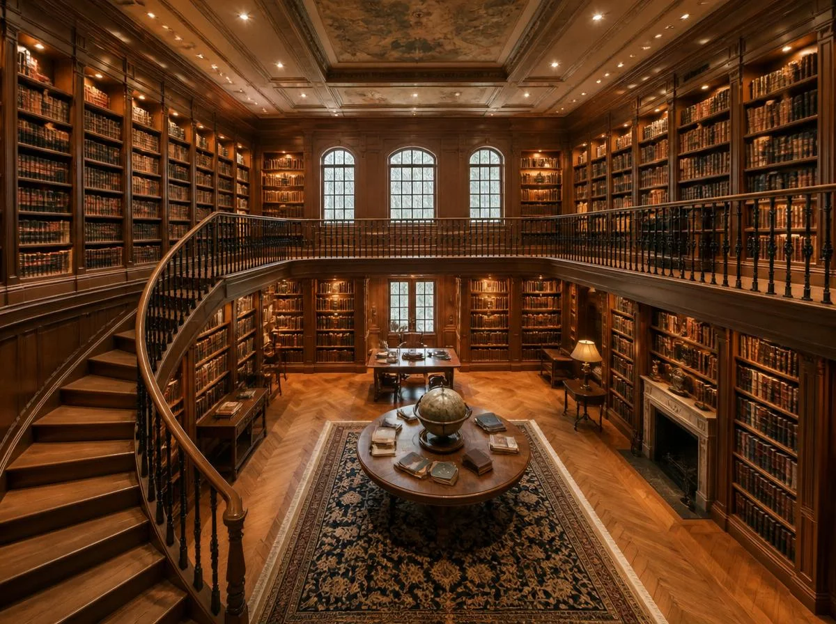 Design a Two-Story Library for Grand Architectural Drama