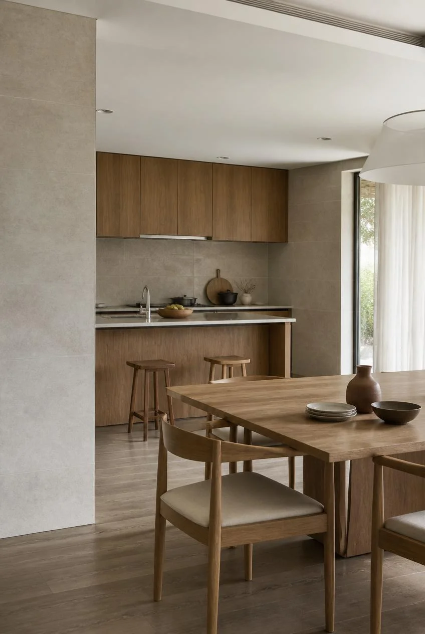 Integrated Dining and Kitchen for Open Plan Continuity